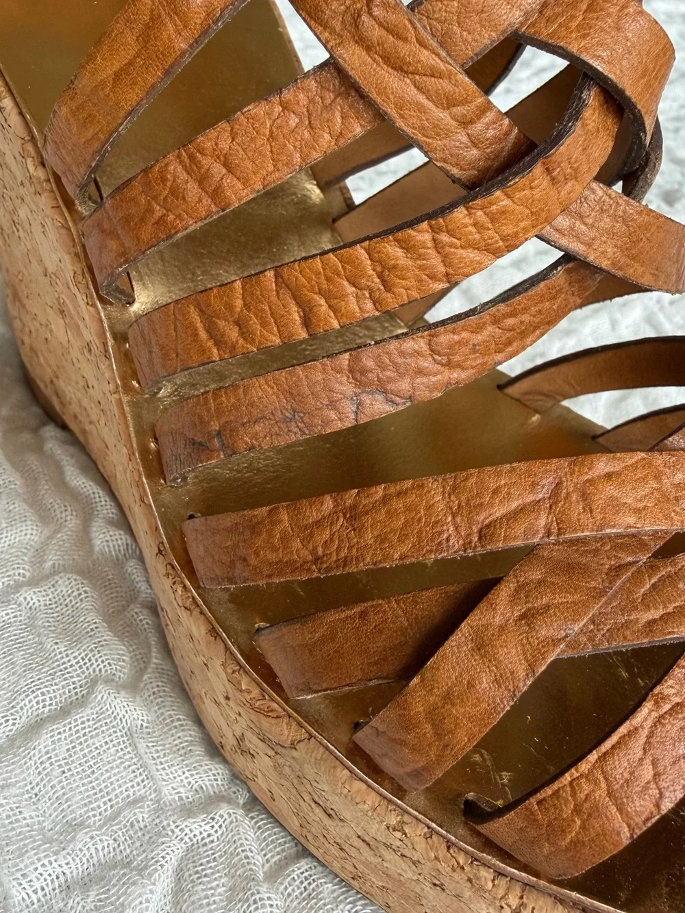 Tory Burch Leather Annamarte Strappy Cork Wedge Sandals Size 8.5